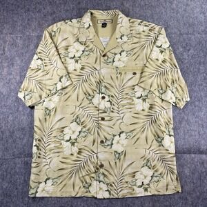 Tommy Bahama Shirt Men's Medium Silk Short Sleeve Floral‎ Loop Collar Resort